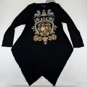 Ay Guey! Womens 4XL Black Sharkbite Tunic Mexican‎ Folk Art Graphic Long Sleeve